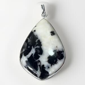 White Buffalo Turquoise Sterling Silver Pendant 925 SW Style Teardrop Cab 10g